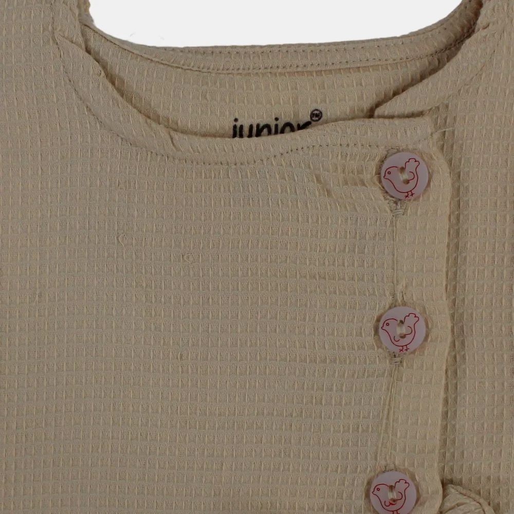 Baby Girls' Sleeveless Cotton Romper – Beige with Bow