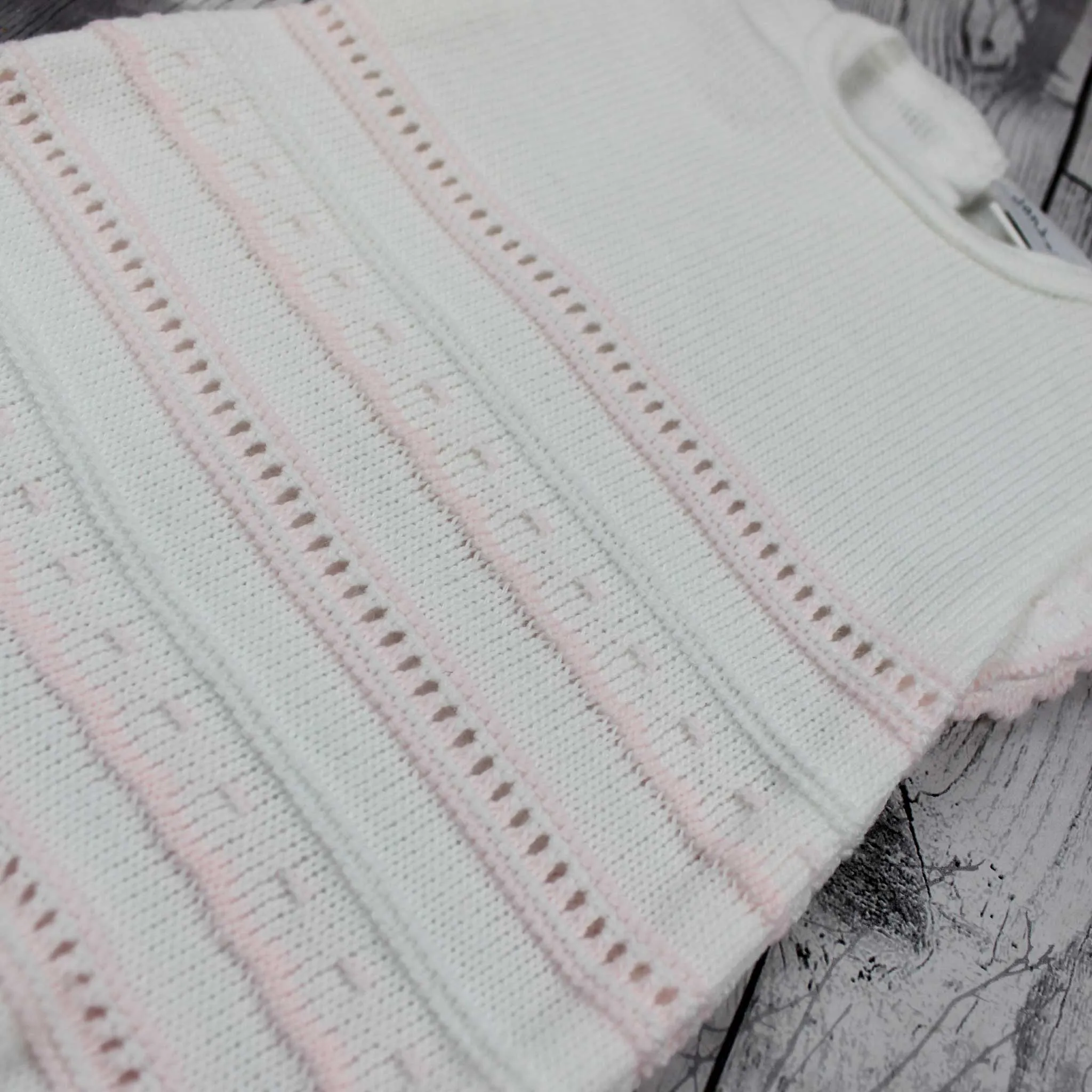 Baby Girls White and Pink Knitted Romper