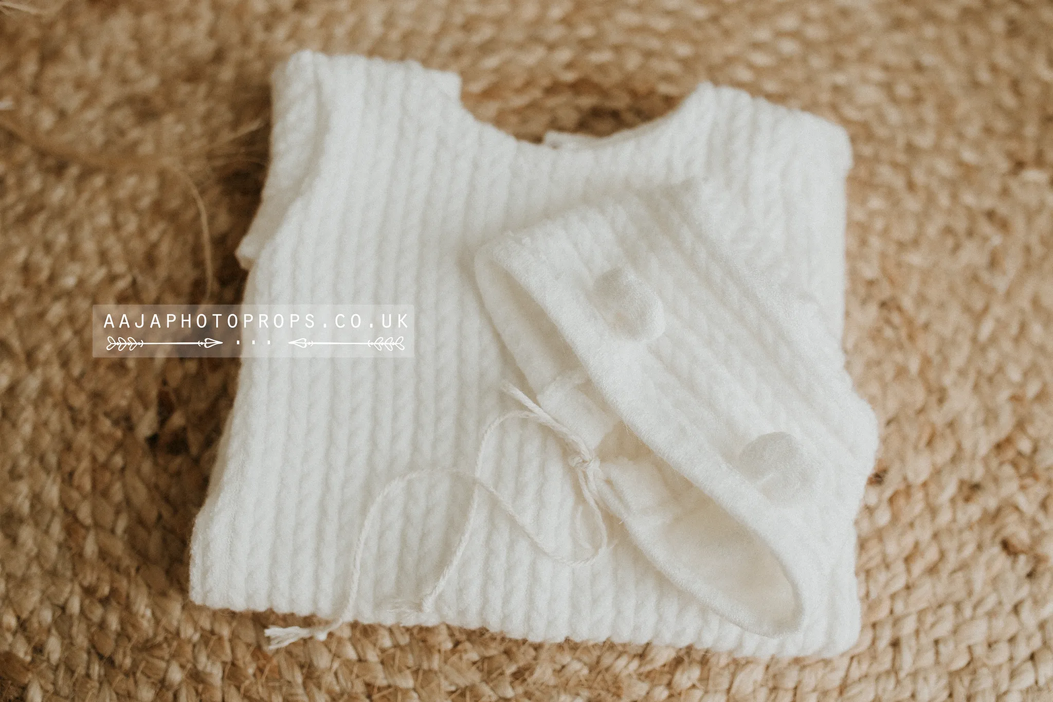 Baby newborn bear bonnet and romper, off white, cable, pyjama, made to order