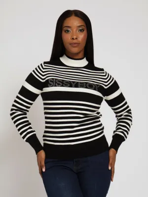 B&W Stripe Knit With Diamante Branding - Black