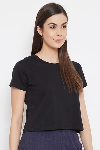 Basic Cropped Casual Tee in Black - 100% Cotton