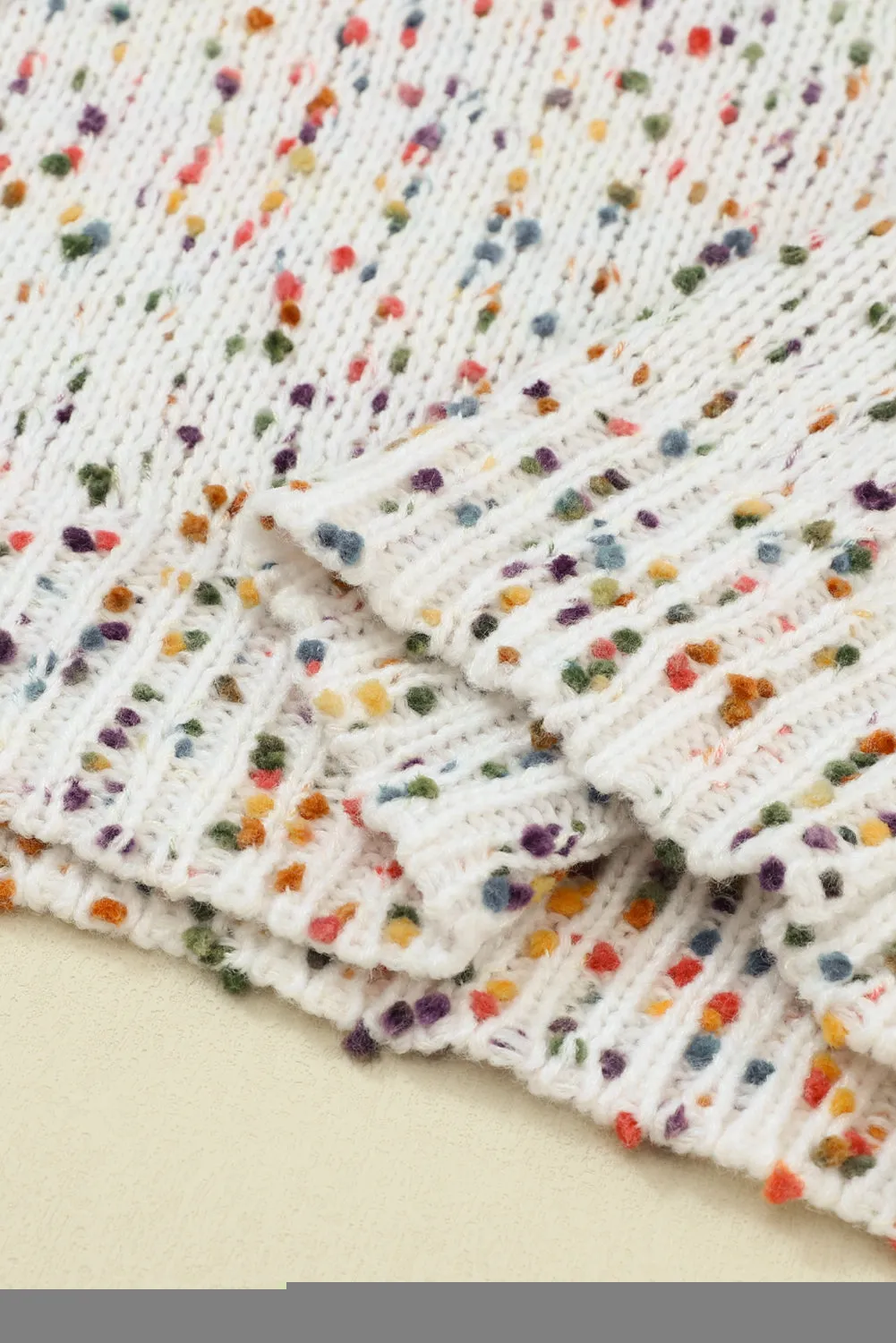 Beige Colorful Dots Cable Knit Crew Neck Sweater
