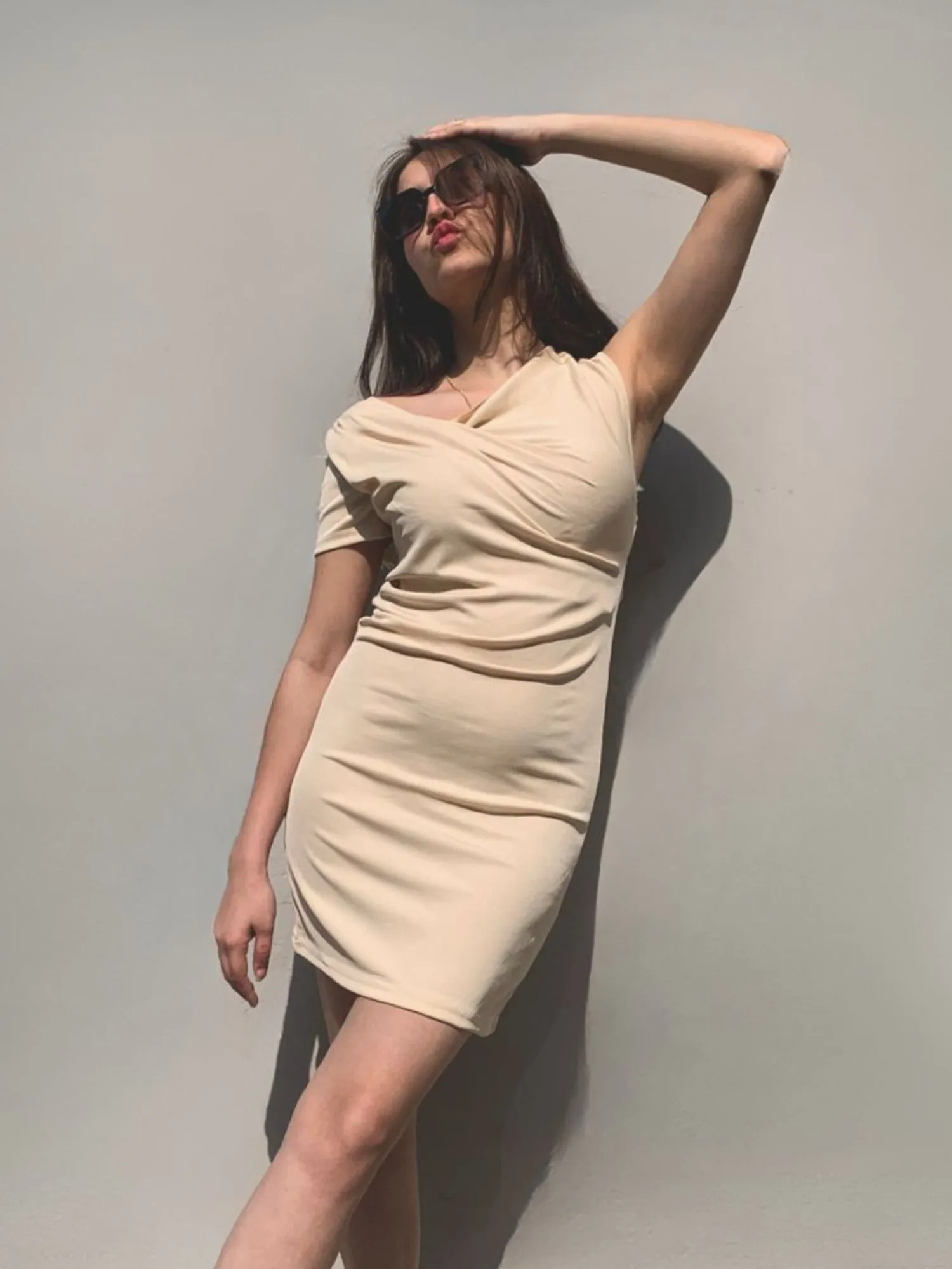 Beige Off Shoulder Dress