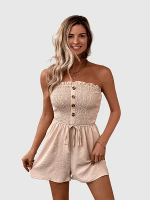 Beige Smocked Tube Romper Dress