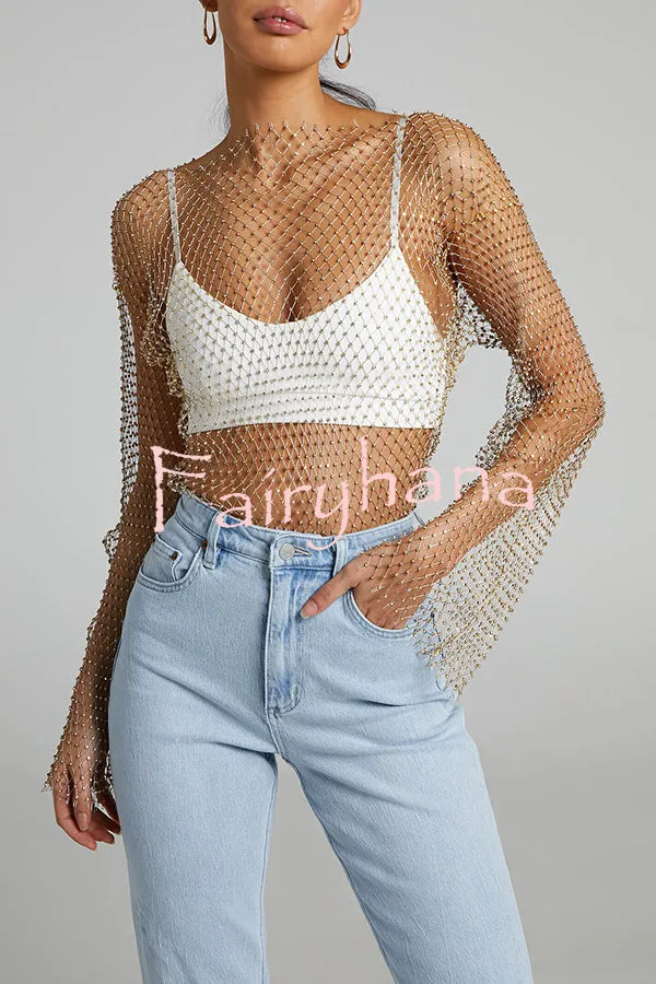 Best Layering Items Diamond Mesh Long Bell Sleeve Top