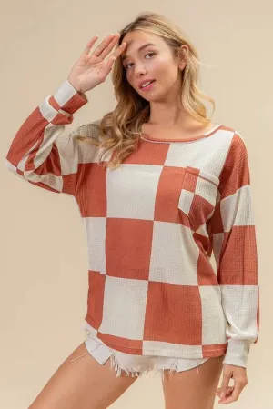 BiBi Checker Printed Hacci Top With Front Pocket