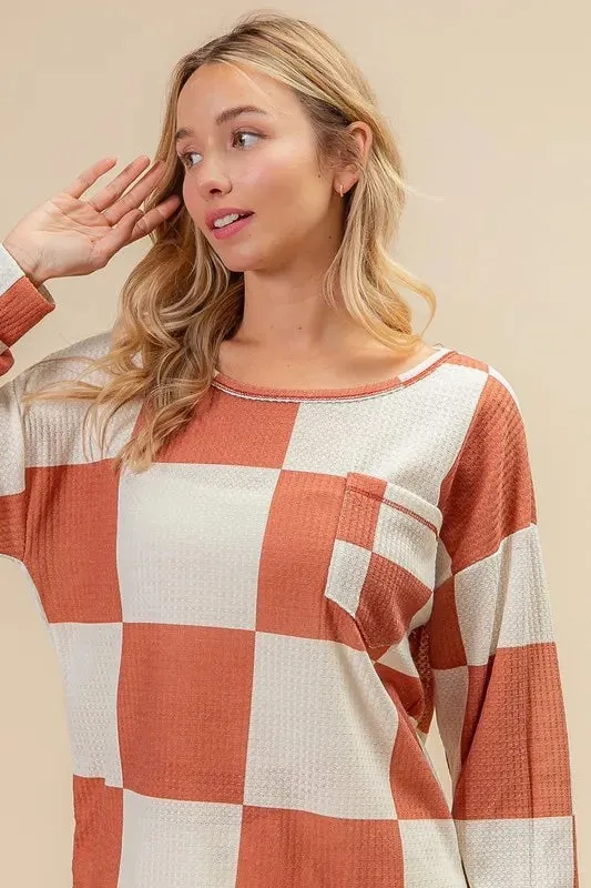 BiBi Checker Printed Hacci Top With Front Pocket