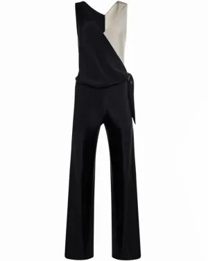Black and Cream Tie Waist Jumpsuit