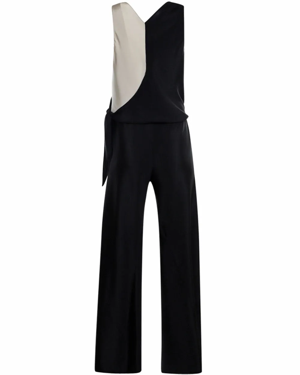 Black and Cream Tie Waist Jumpsuit