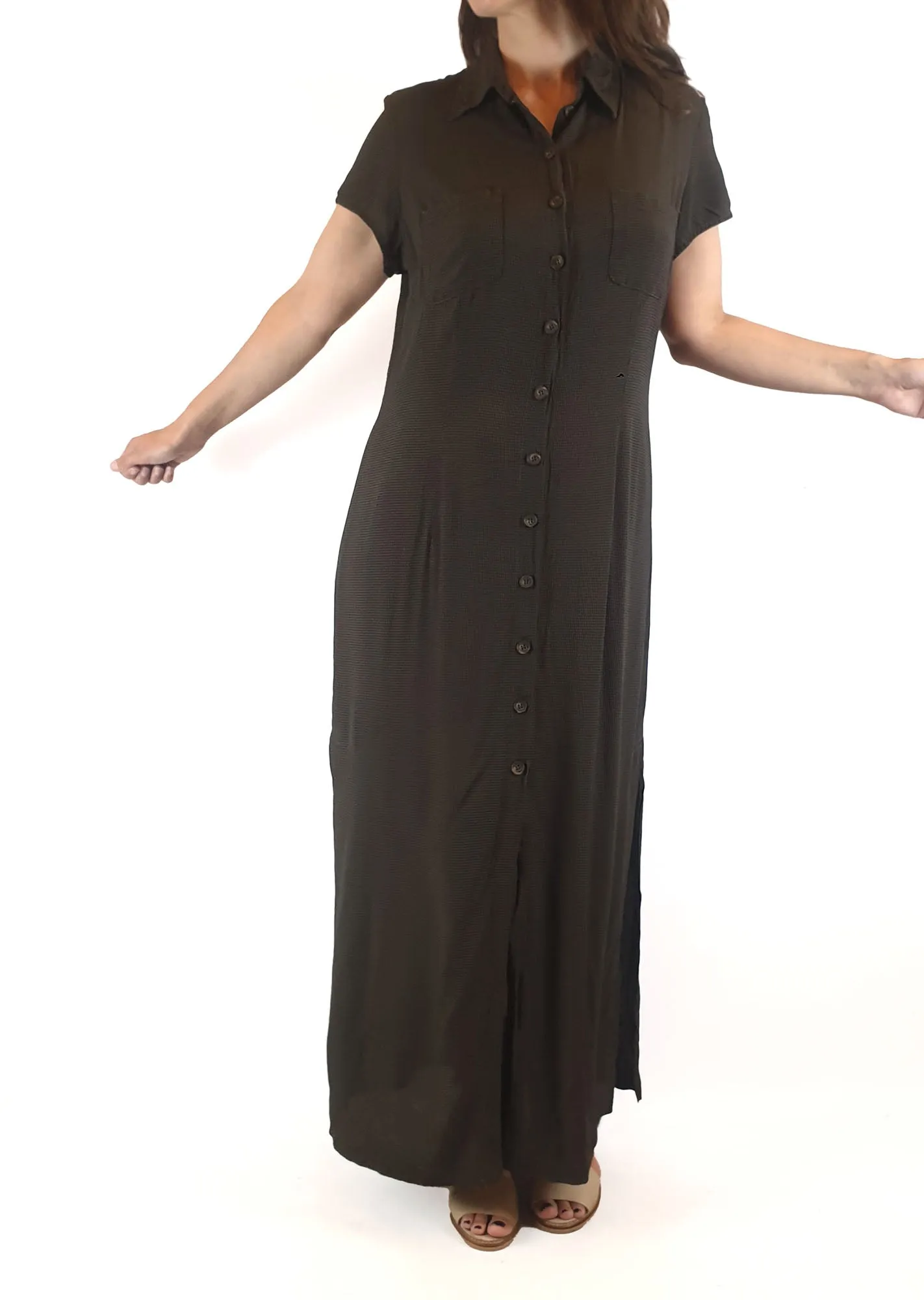 Black and grey check maxi dress fits 8 (Australian made)