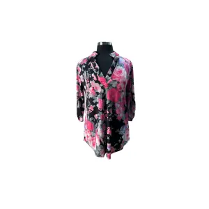 Black And Pink Floral Print Blouse