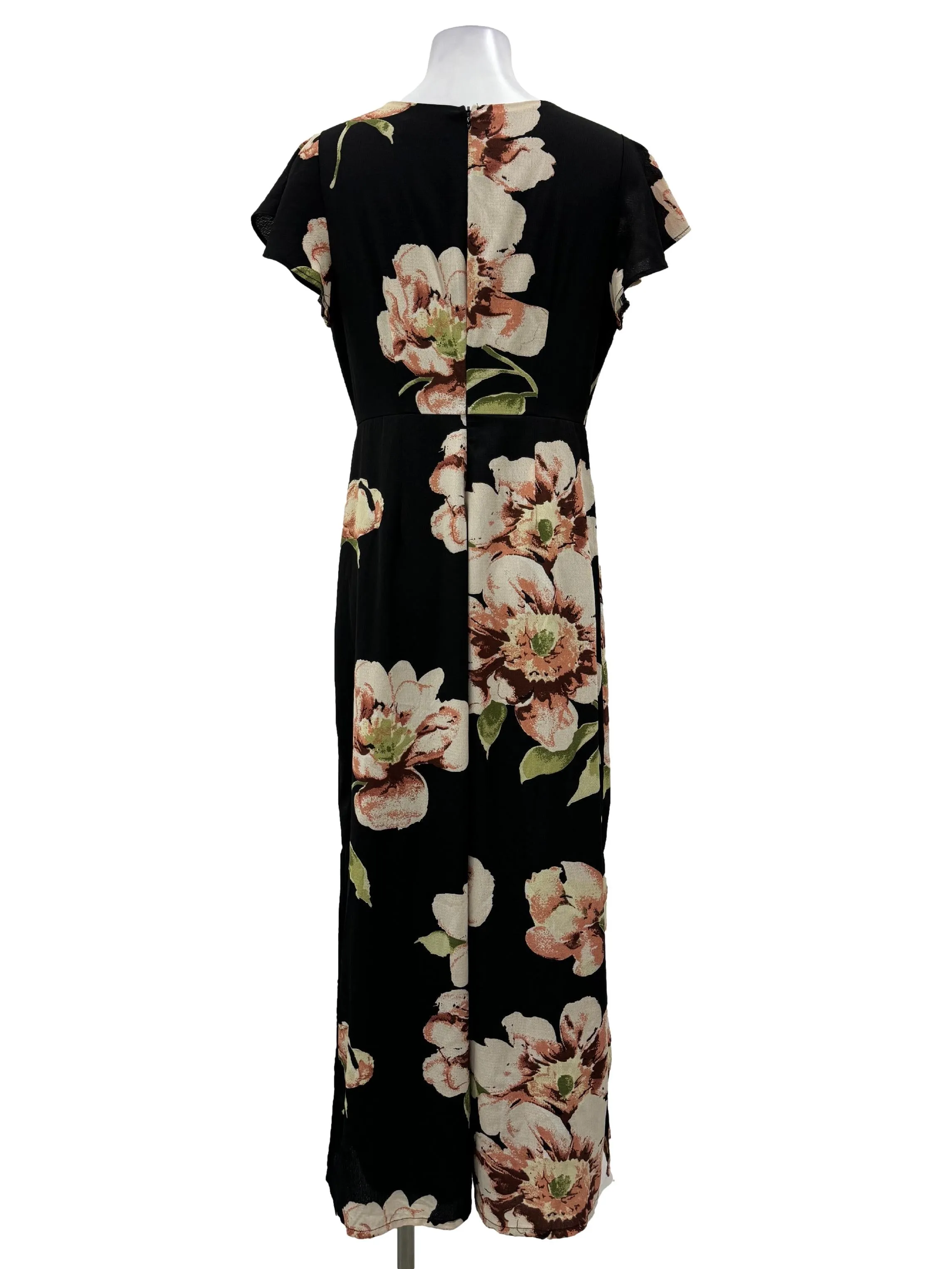 Black Flower V Neck Jumpsuit