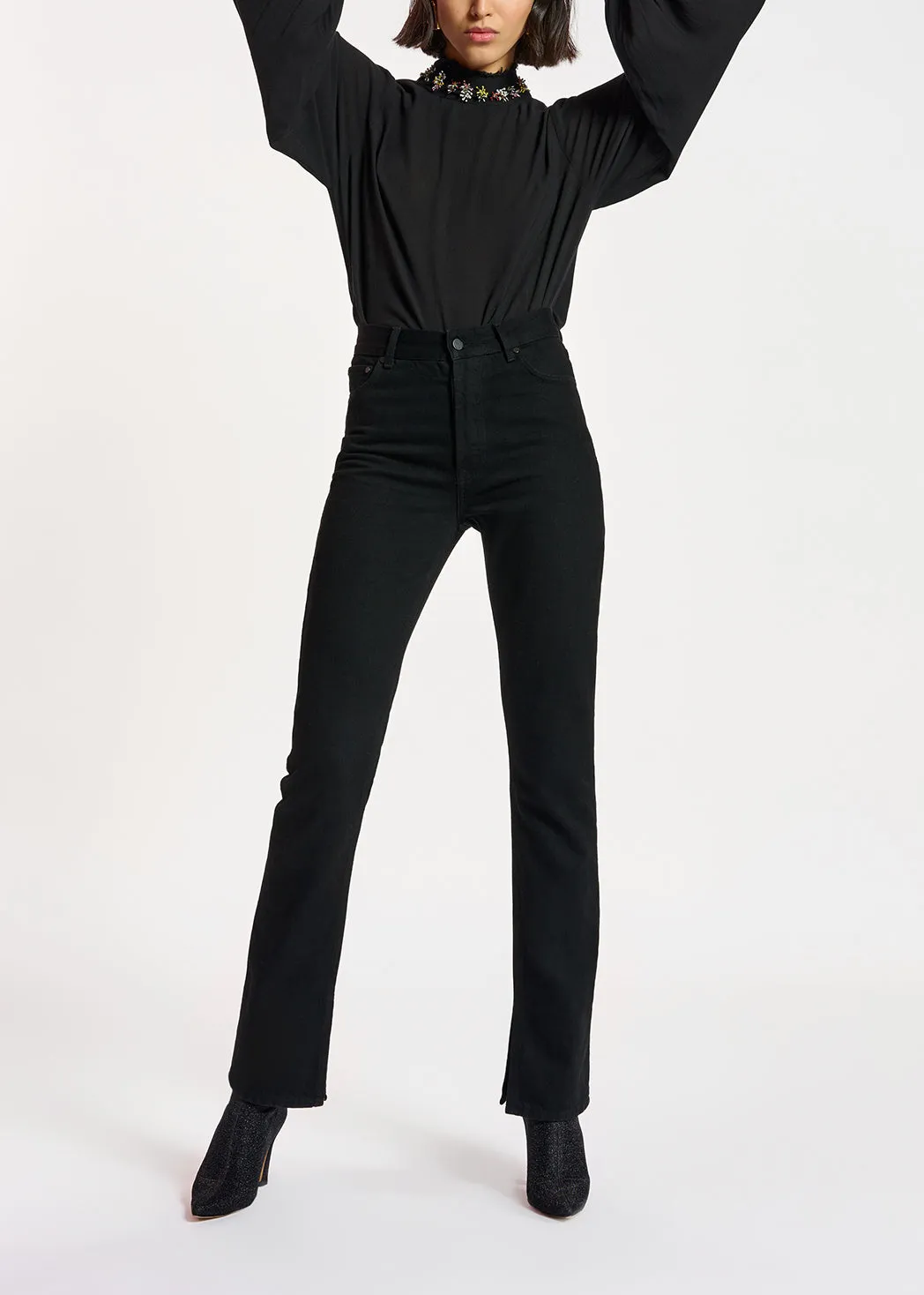Black high neck top with bead embellishments