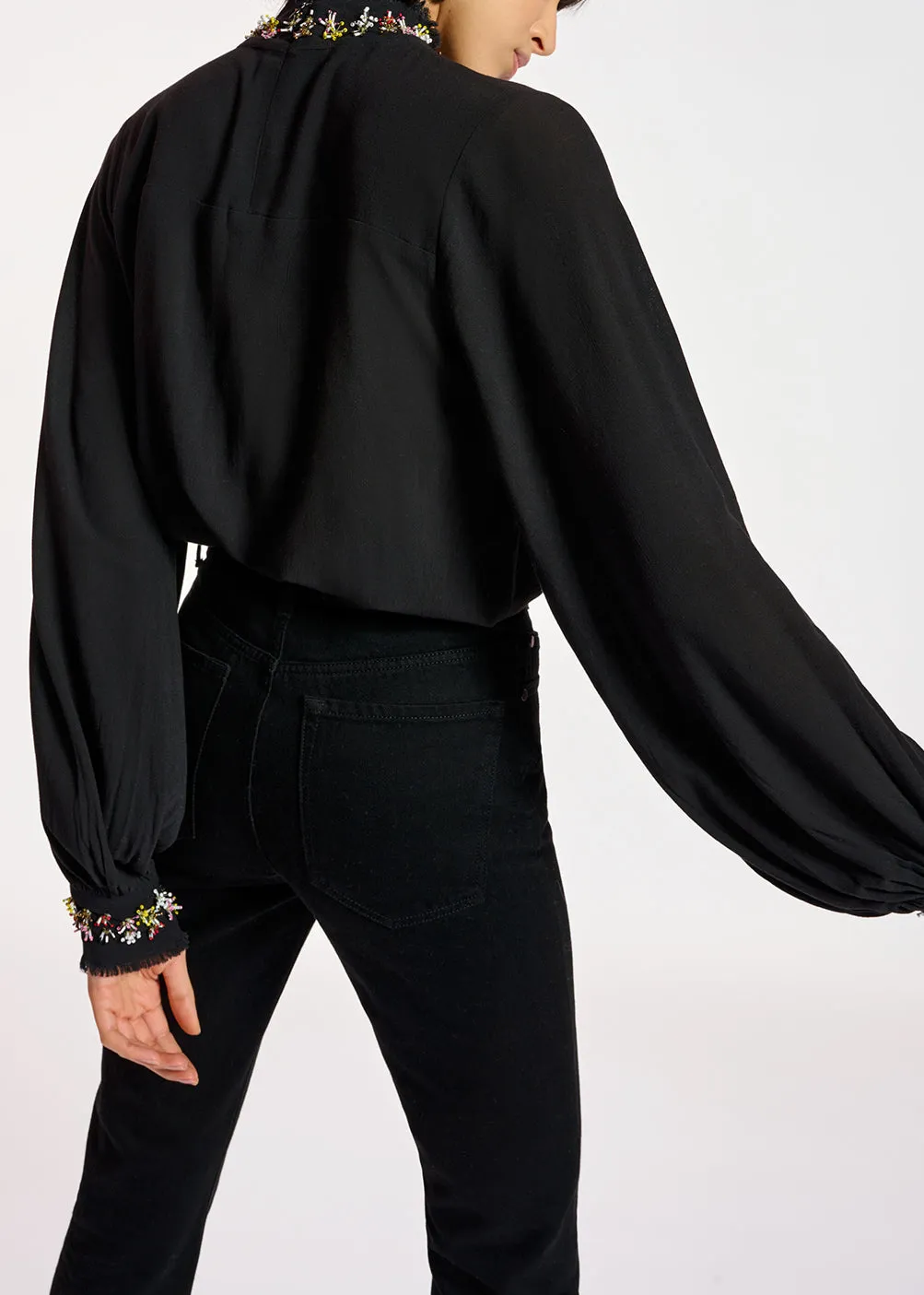 Black high neck top with bead embellishments