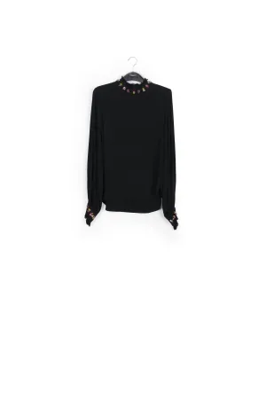 Black high neck top with bead embellishments