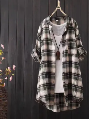 Black Longline Checkered Shirt