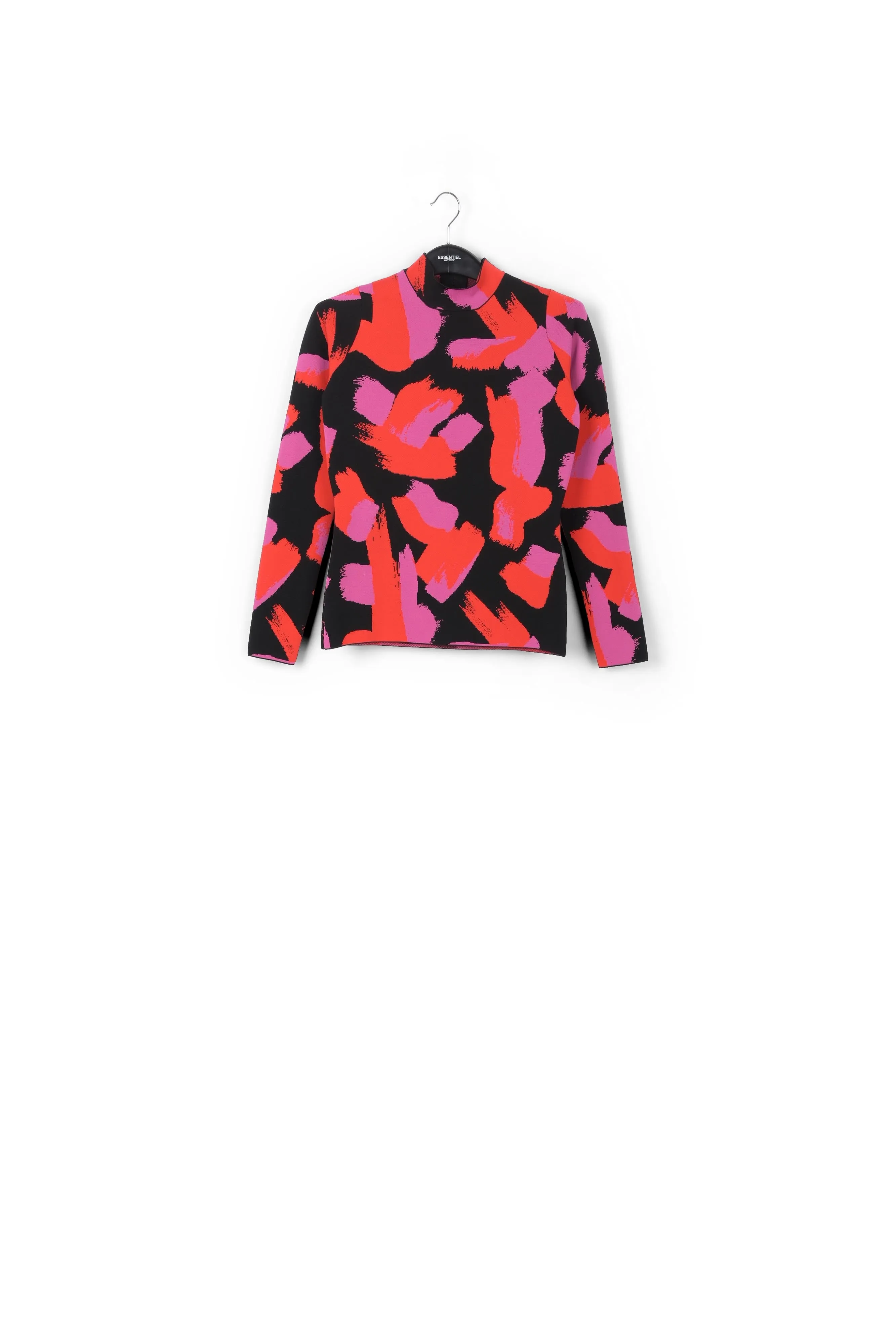 Black, red and fuchsia jacquard-knit sweater