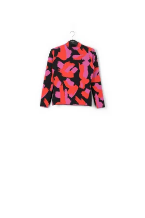 Black, red and fuchsia jacquard-knit sweater