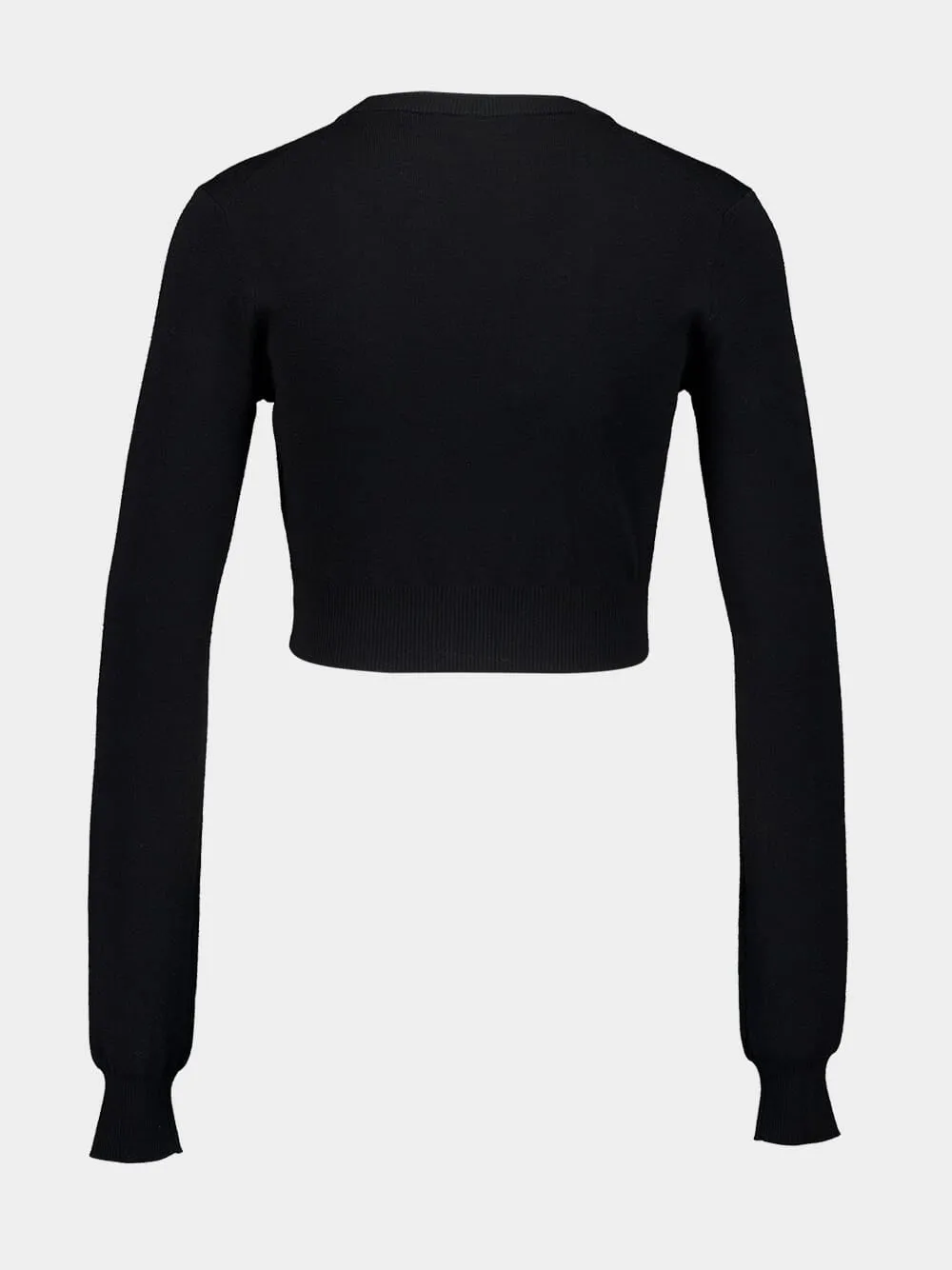 Black Wool Cardigan with Deep V-Neck