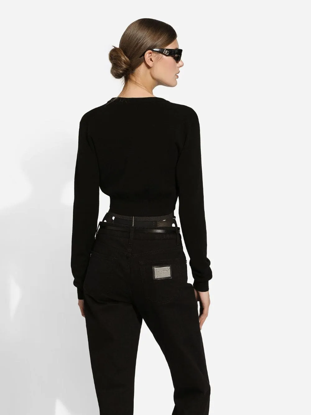 Black Wool Cardigan with Deep V-Neck