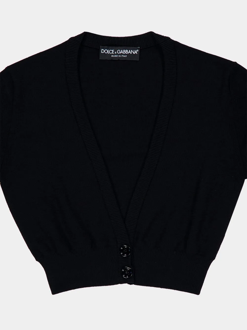 Black Wool Cardigan with Deep V-Neck