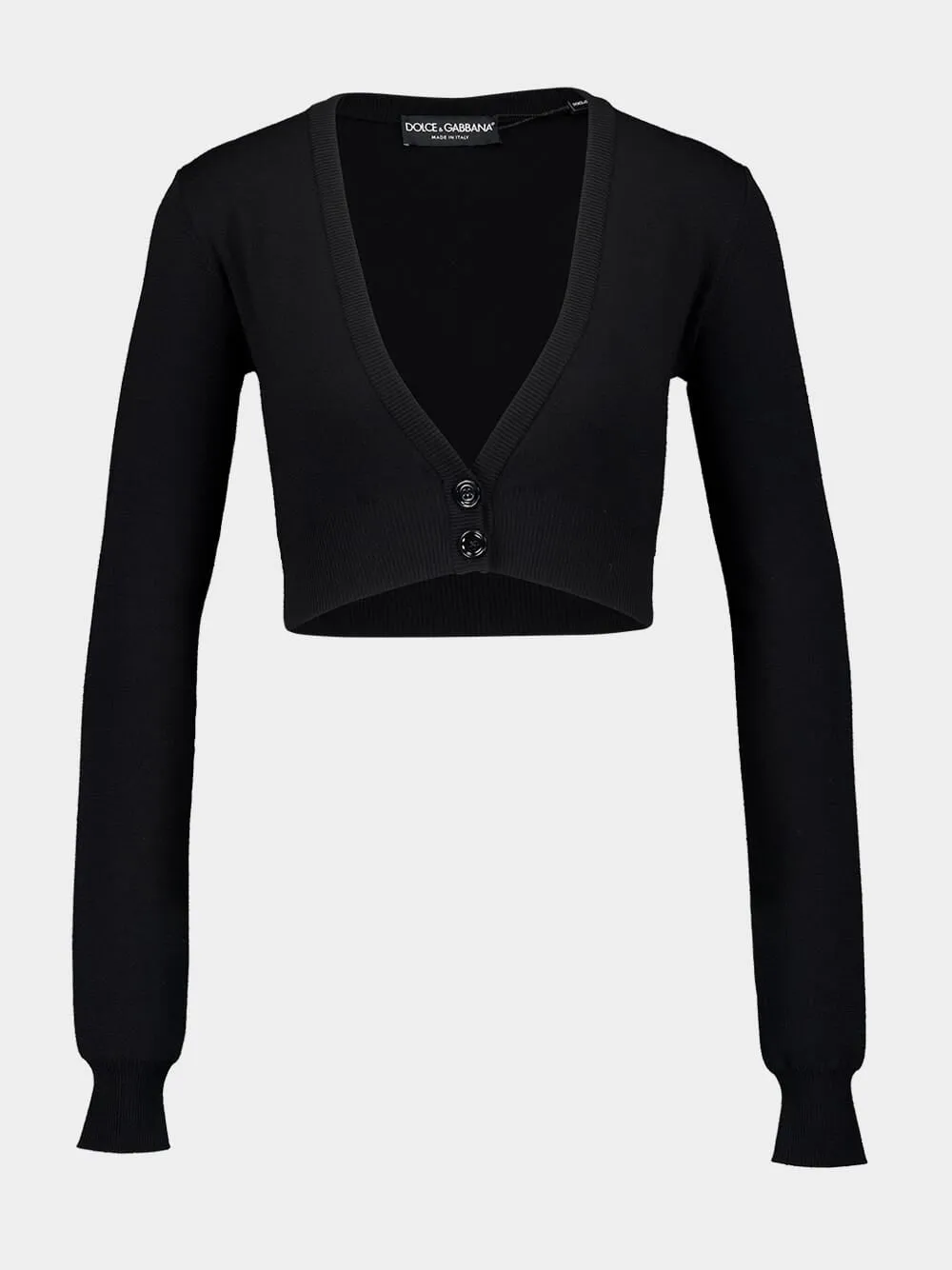 Black Wool Cardigan with Deep V-Neck