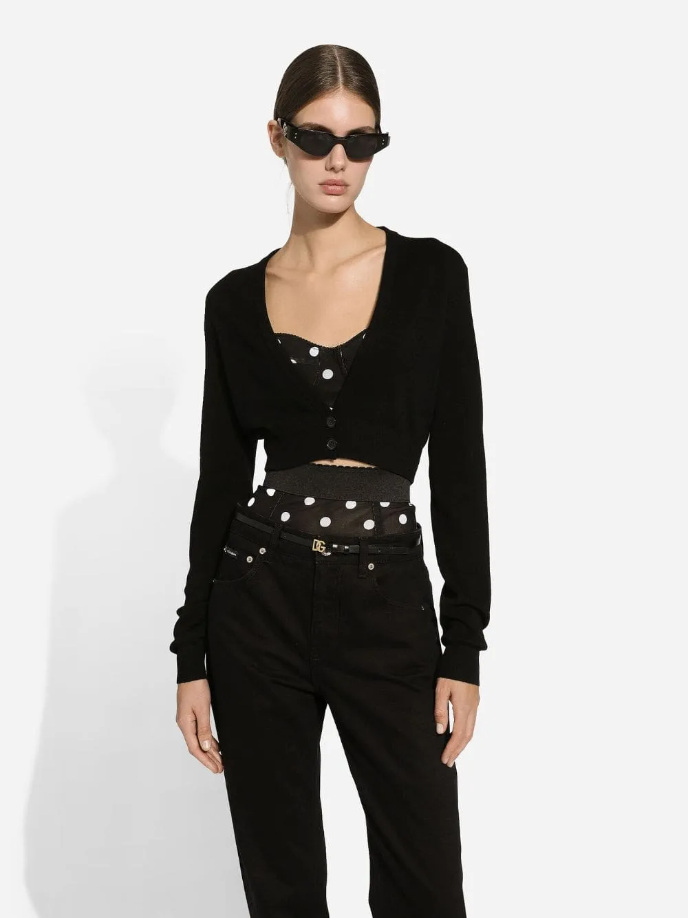 Black Wool Cardigan with Deep V-Neck