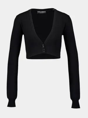 Black Wool Cardigan with Deep V-Neck