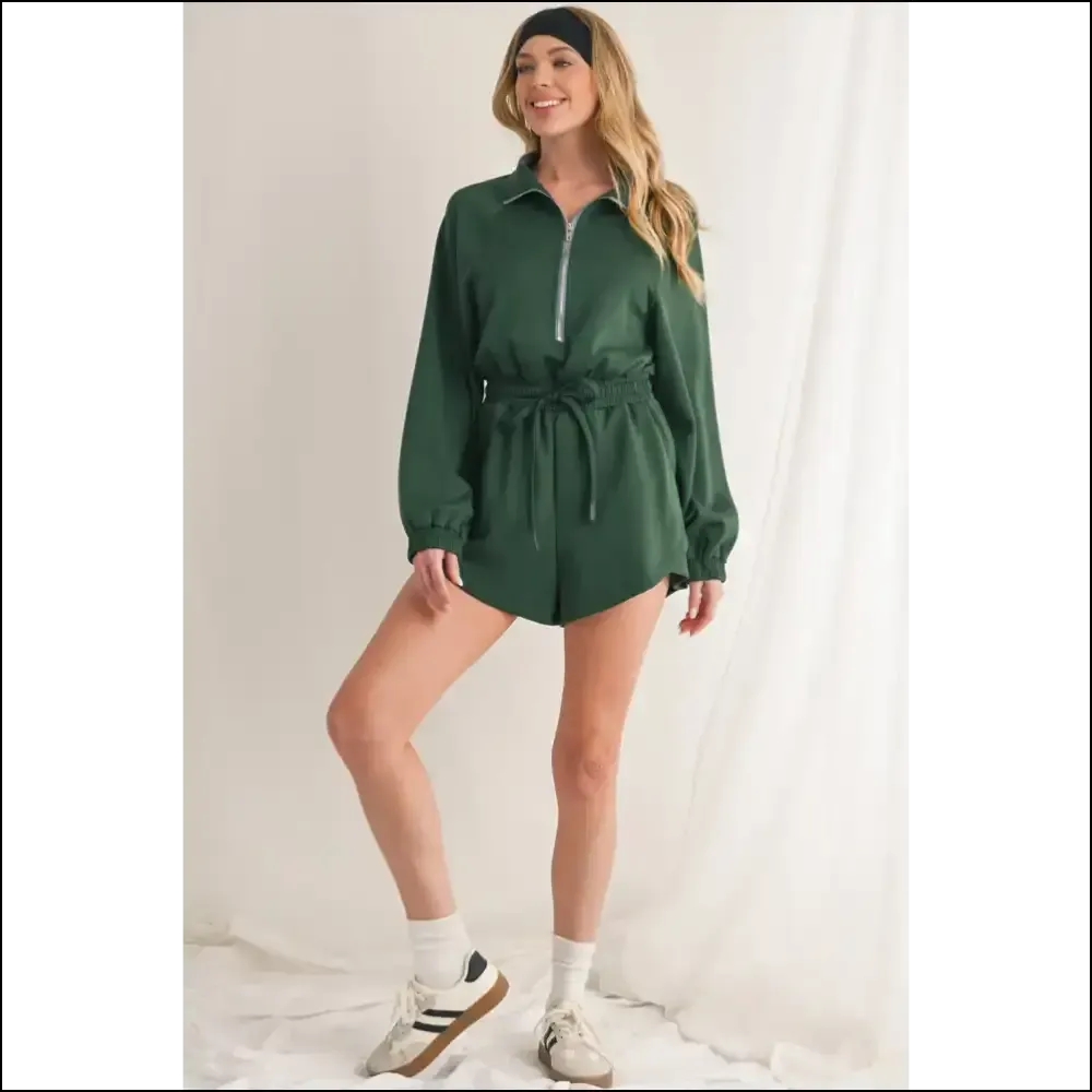 Blackish Green Zip-up Drawstring Romper: Swamp Thing Chic 🐸 Needful Things