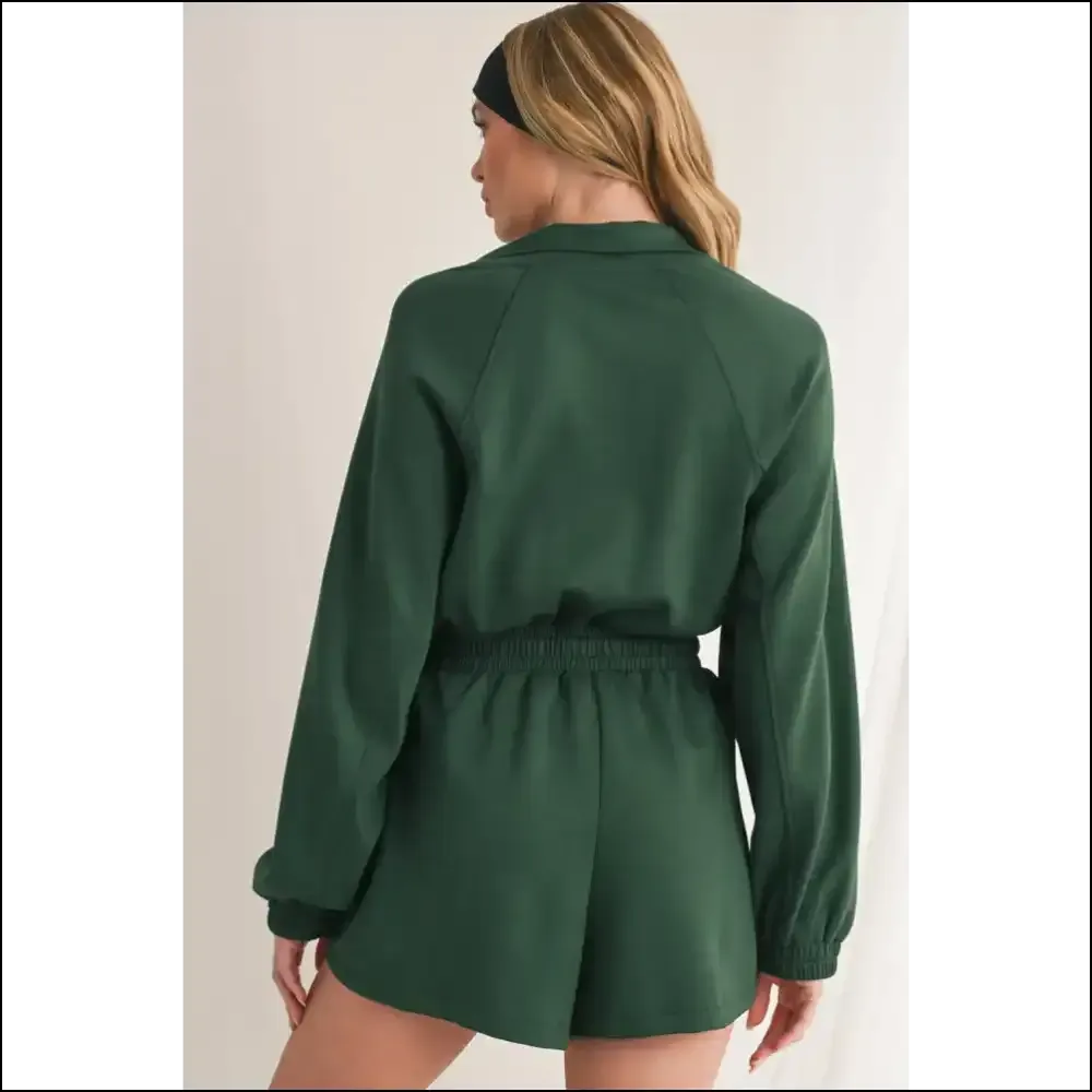 Blackish Green Zip-up Drawstring Romper: Swamp Thing Chic 🐸 Needful Things
