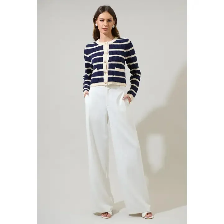 Blair Striped Cropped Cardigan - Navy/Cream
