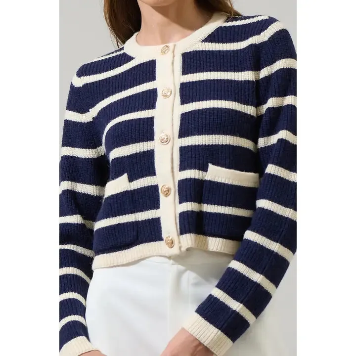 Blair Striped Cropped Cardigan - Navy/Cream