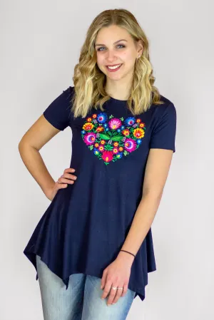 Blooming Heart Navy Blue Top