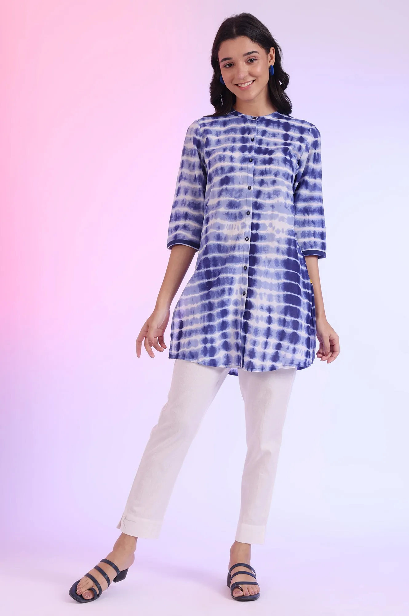 Blue Printed Straight Pure Cotton Kurti