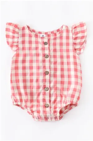 Blush Red Gingham Plaid Girl & Boy Rompers