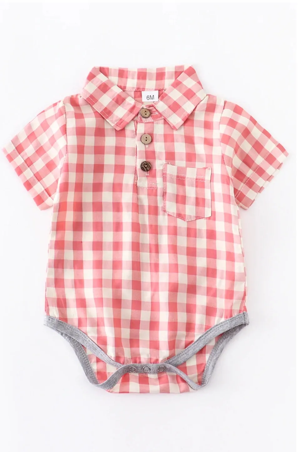 Blush Red Gingham Plaid Girl & Boy Rompers