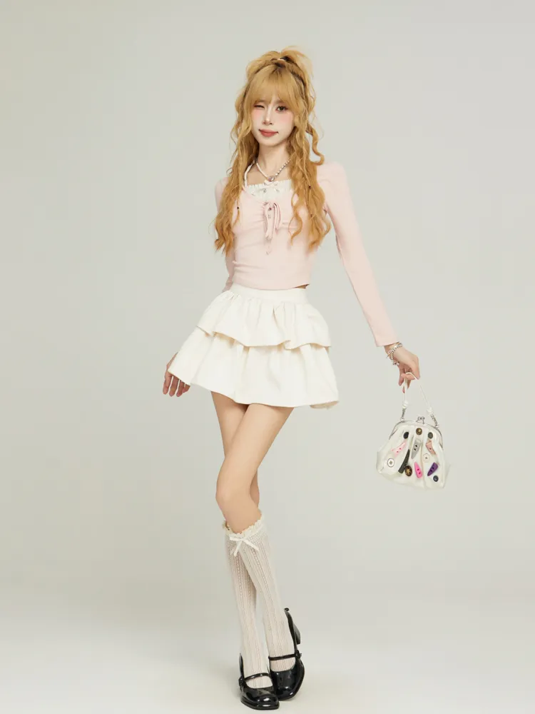 Blush Ribbon Tie Top Snowy Lace Tank