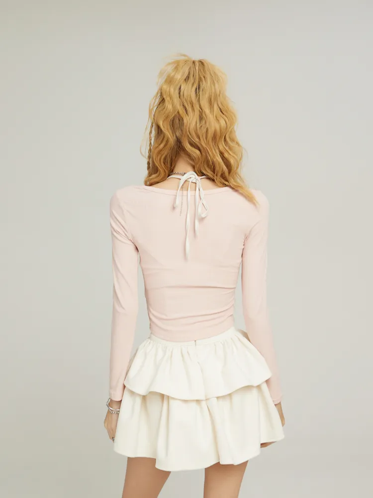 Blush Ribbon Tie Top Snowy Lace Tank