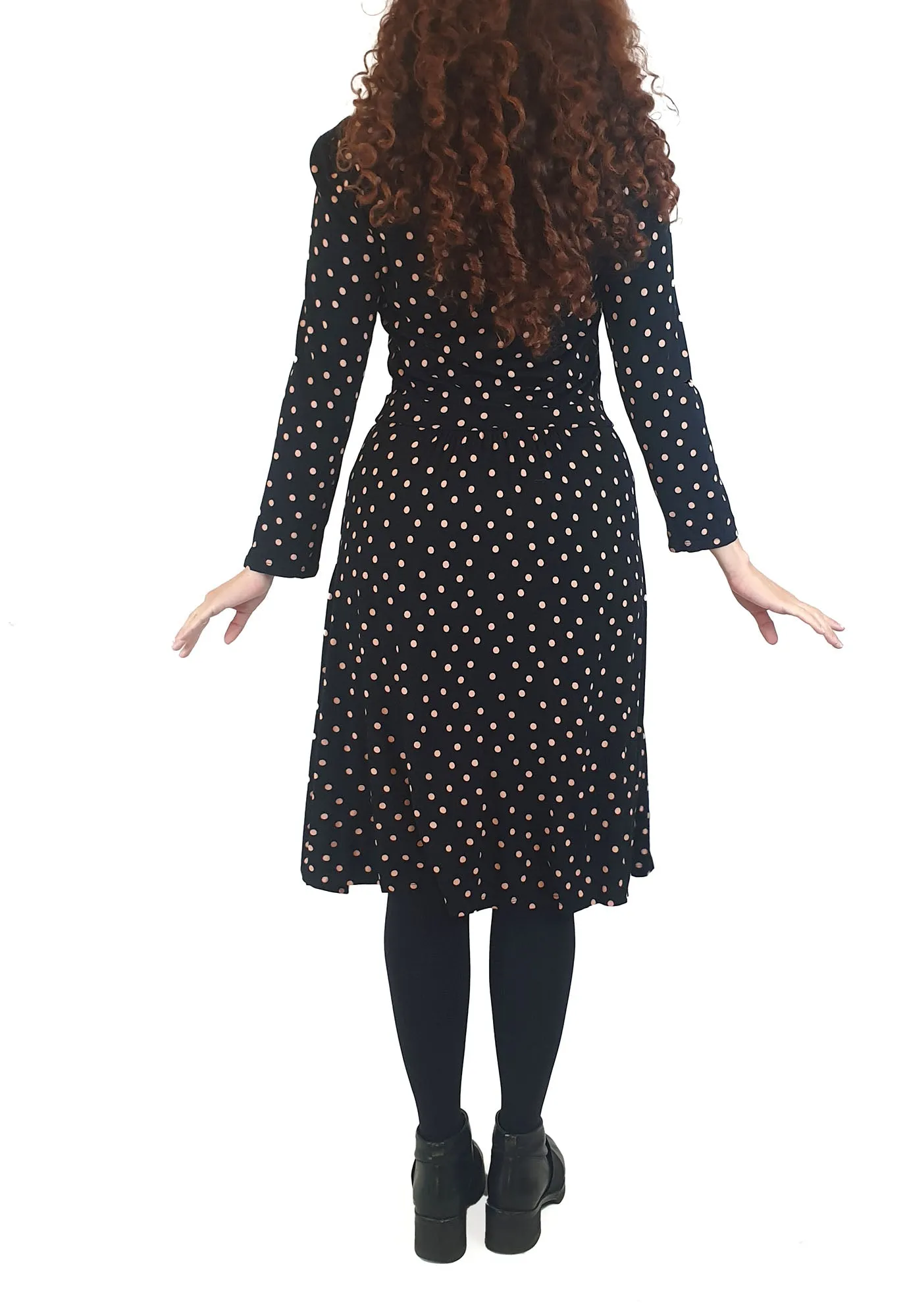 Boden black long sleeve dress with pink polka dots size UK 10