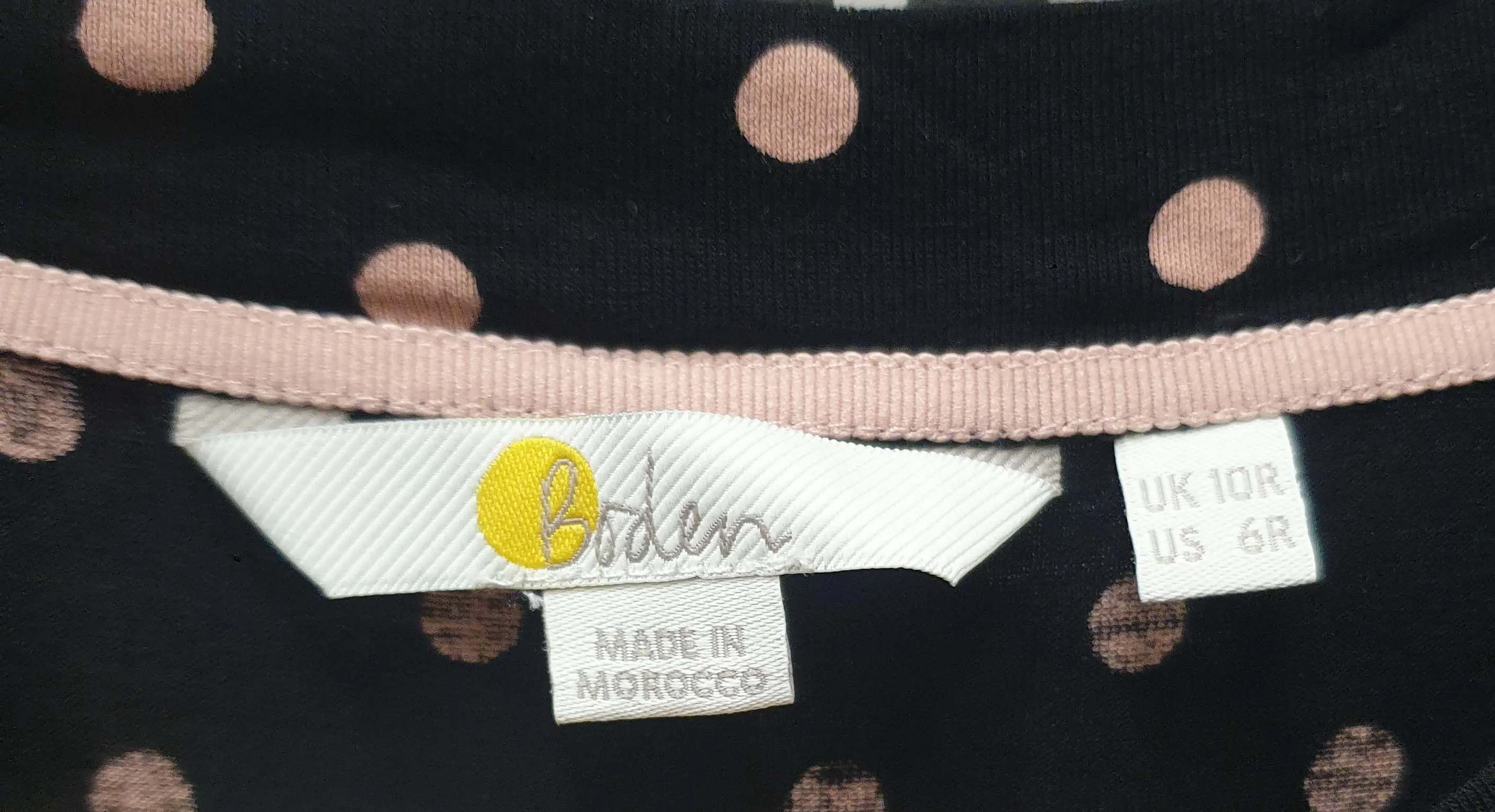 Boden black long sleeve dress with pink polka dots size UK 10