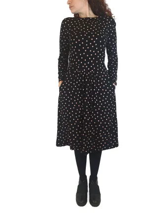 Boden black long sleeve dress with pink polka dots size UK 10