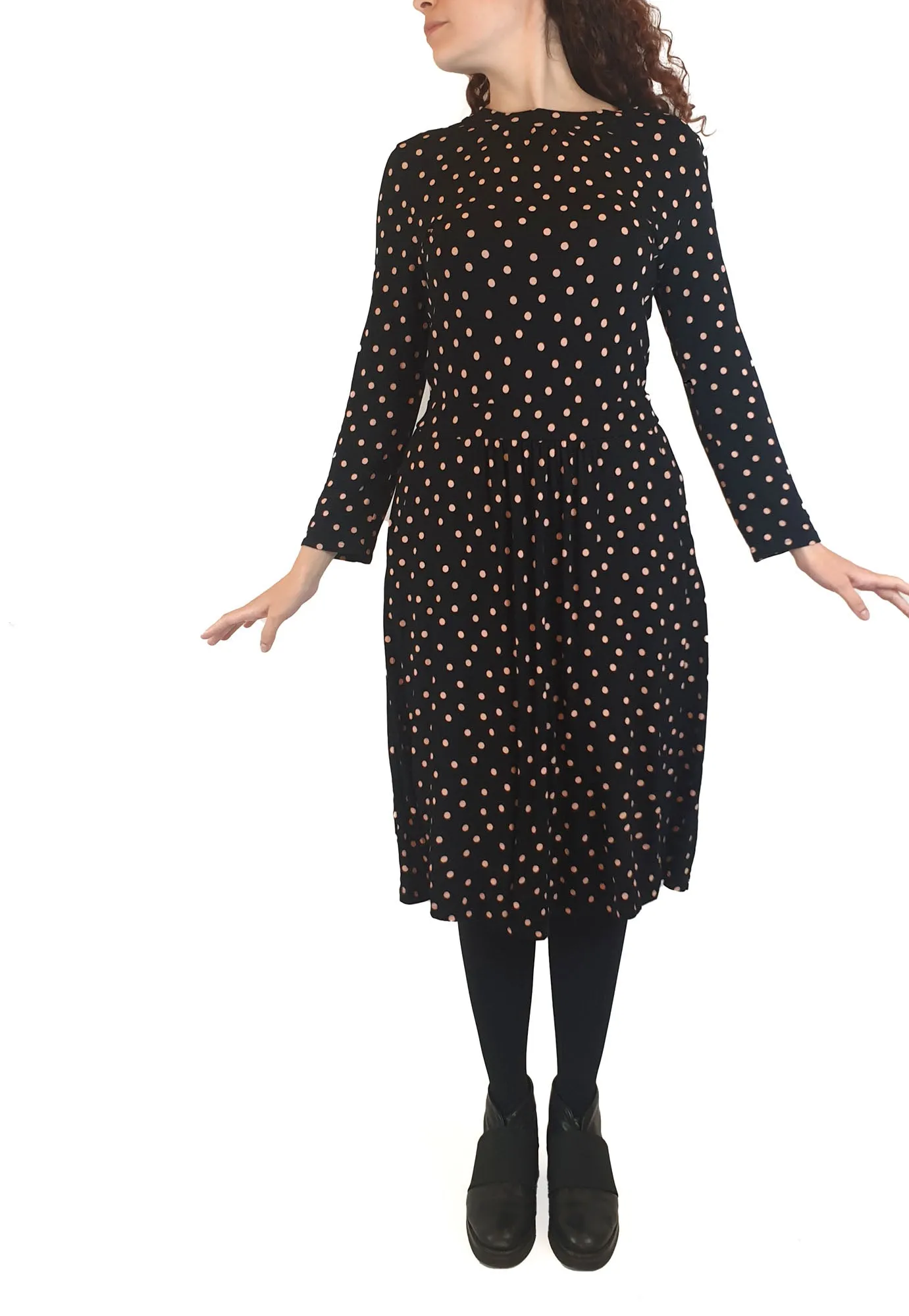 Boden black long sleeve dress with pink polka dots size UK 10