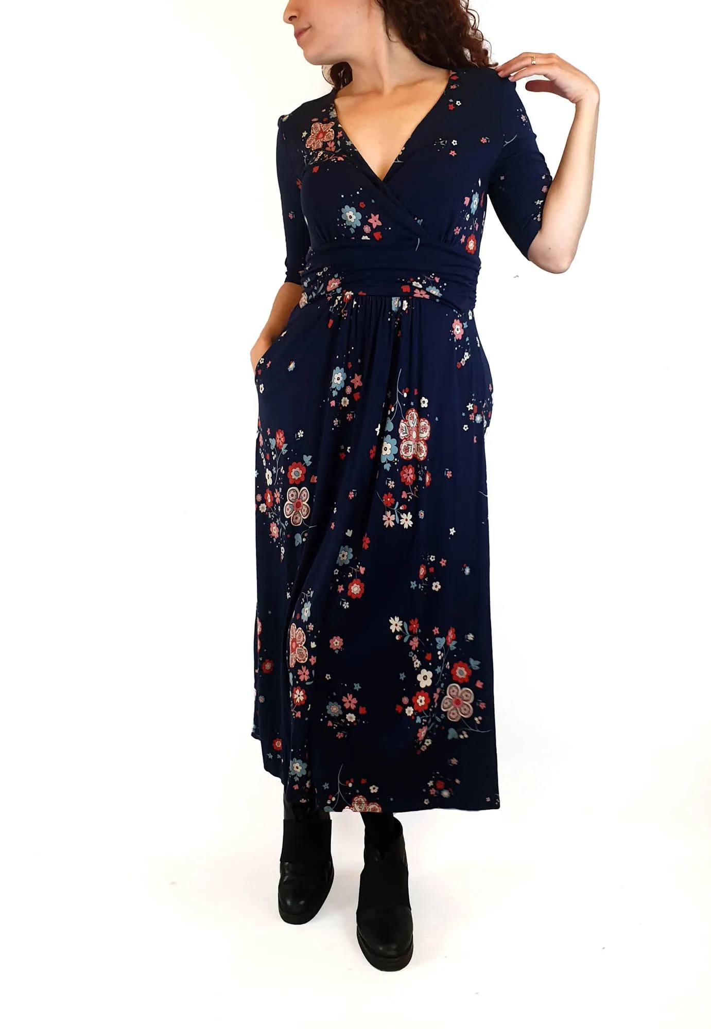 Boden navy floral half sleeve dress size UK 10