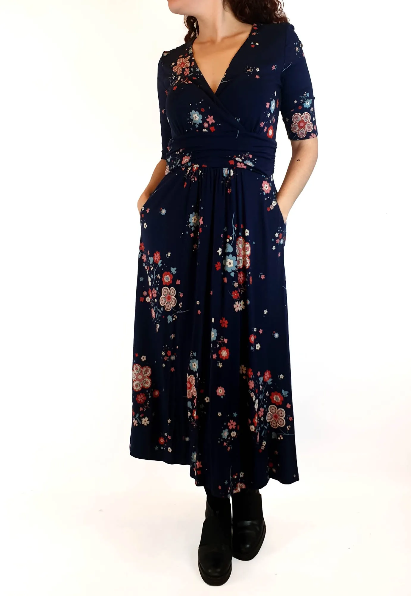 Boden navy floral half sleeve dress size UK 10