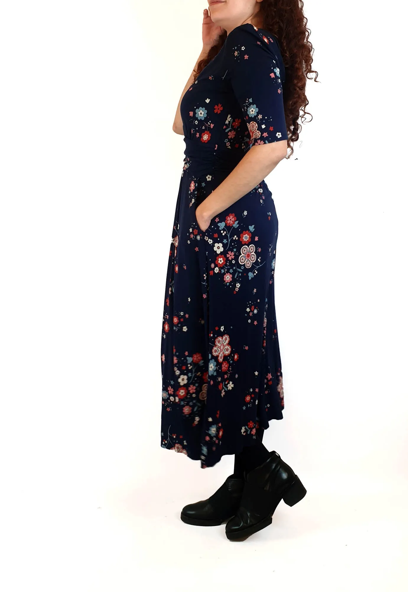 Boden navy floral half sleeve dress size UK 10
