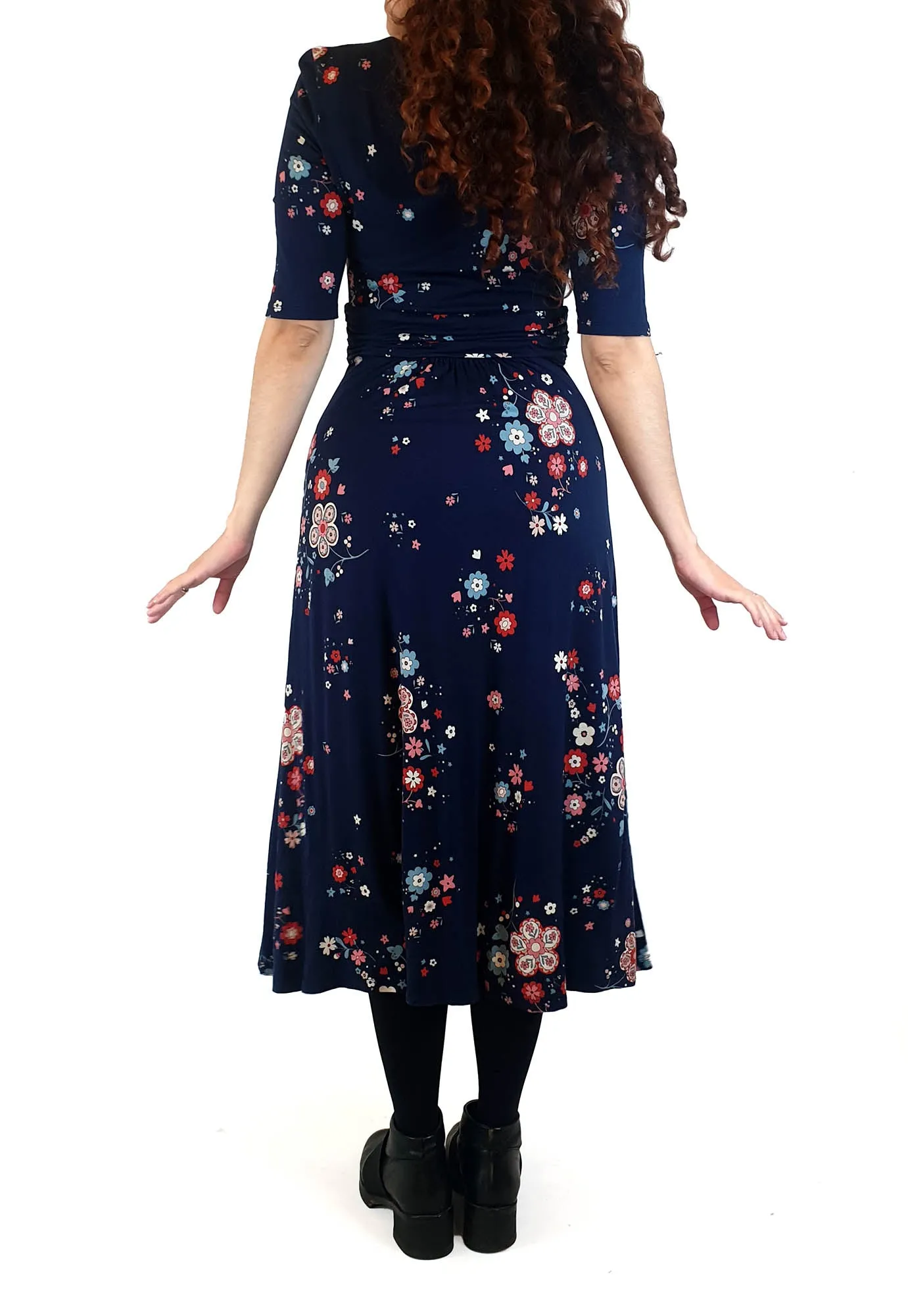 Boden navy floral half sleeve dress size UK 10