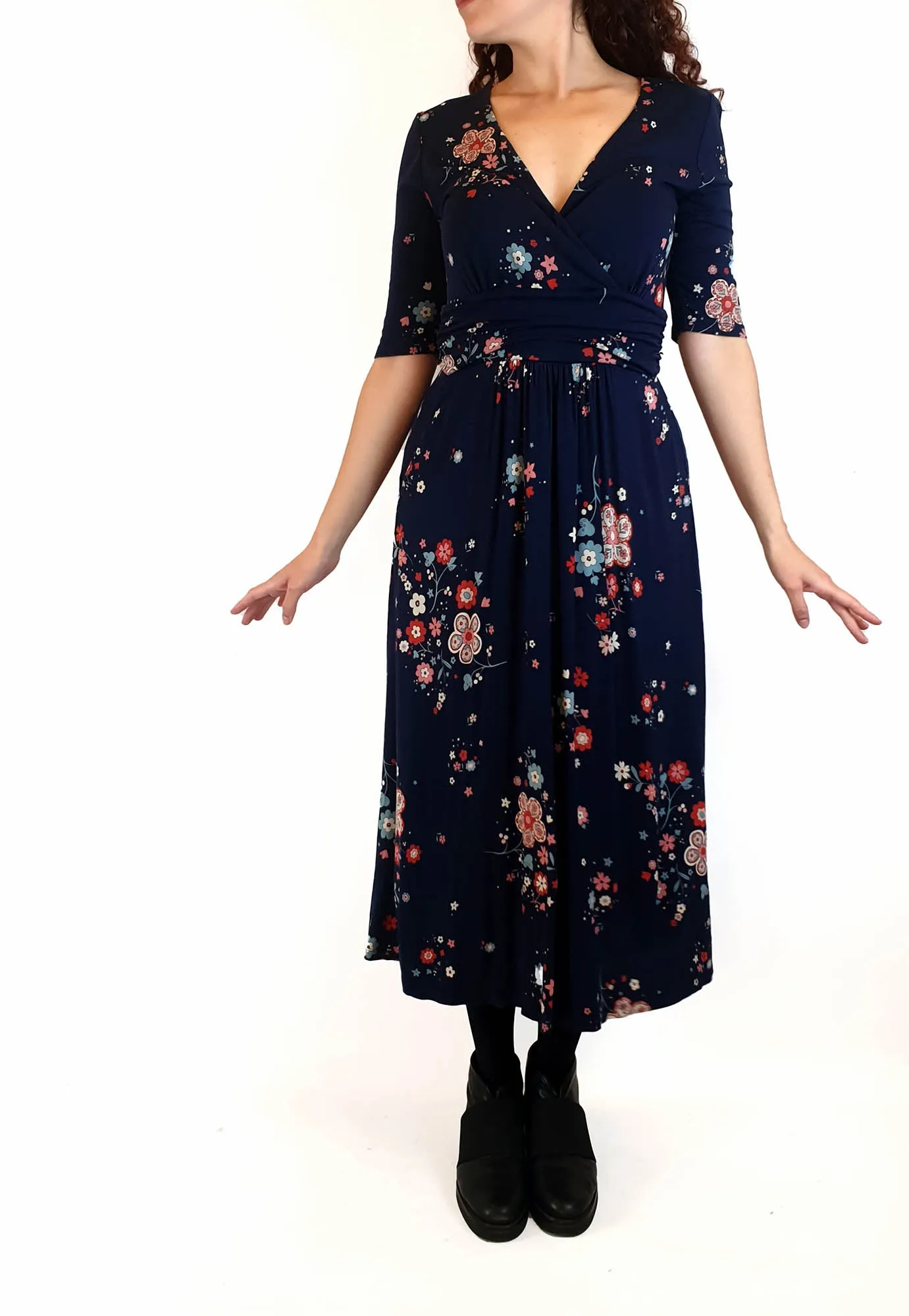 Boden navy floral half sleeve dress size UK 10
