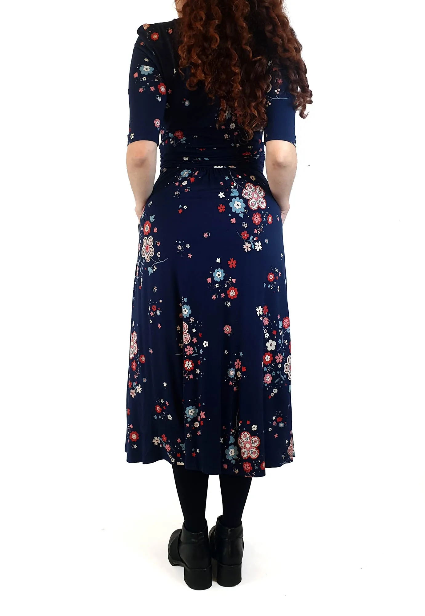Boden navy floral half sleeve dress size UK 10