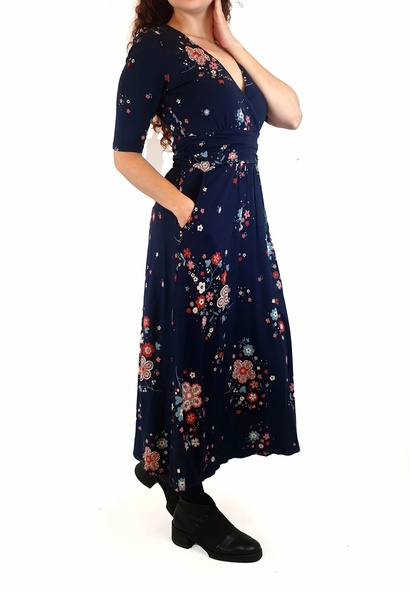 Boden navy floral half sleeve dress size UK 10