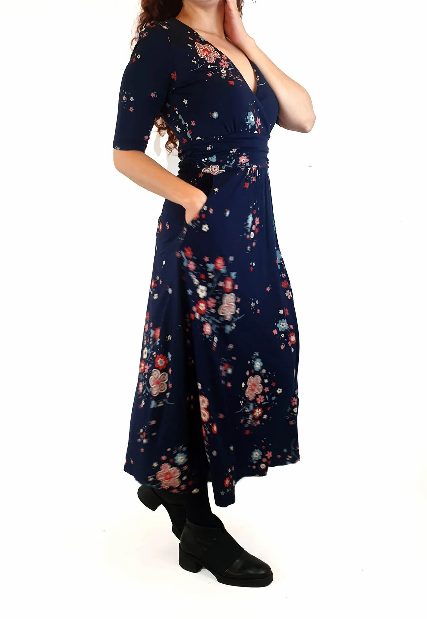 Boden navy floral half sleeve dress size UK 10